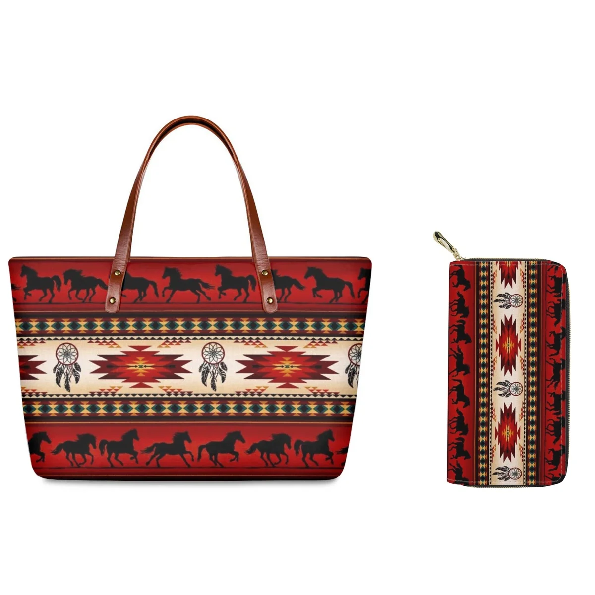 Forudesigns Tucson Horse Stripe Terracotta 2 Pz/Set Borse Da Donna Aztec Geometric Seamless Portafogli Tote Bag In Pelle
