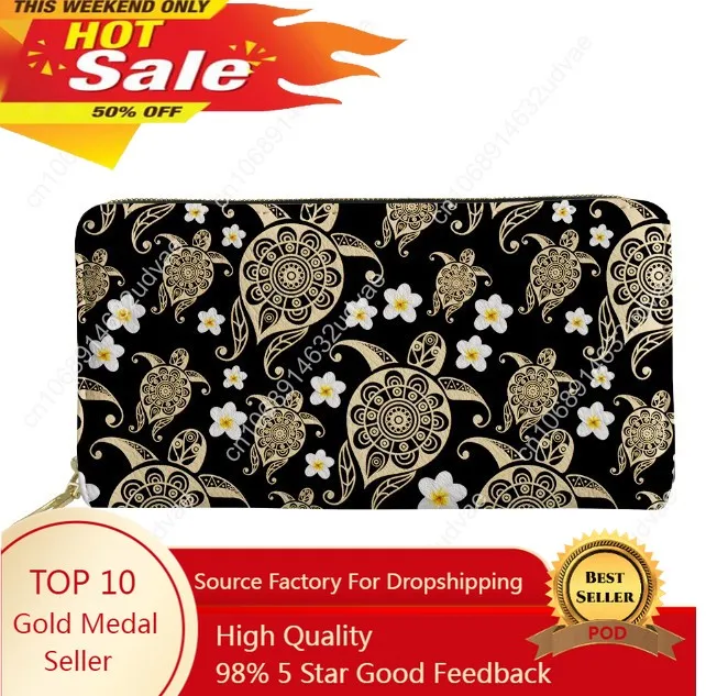 Polinesia Francese Plumeria Floral Turtle Pattern Portafogli Lunghi Zipper Phone Bag Card Holder Ladies Clutch Purse Carteira Notecase