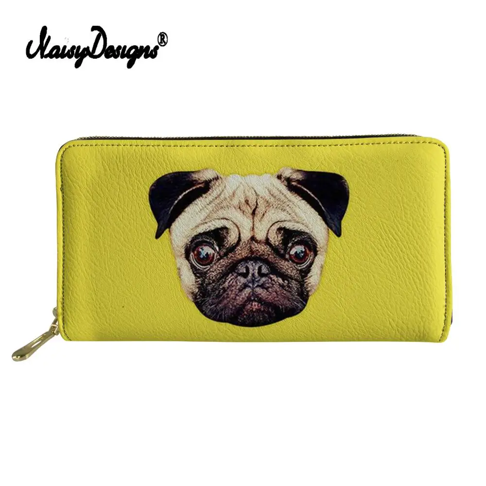 Portafogli Da Donna Cute Pug Dog Animals Design Portafoglio Con Cerniera Pu Leather Pacchetto Di Carte Di Credito Femminile Portamonete Cartera Mujer 