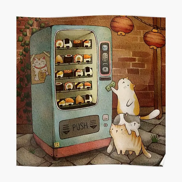 Sushi Cats Poster Picture Decor Room Vintage Print Modern Funny Art Decoration Murale Painting Wall Home No Frame