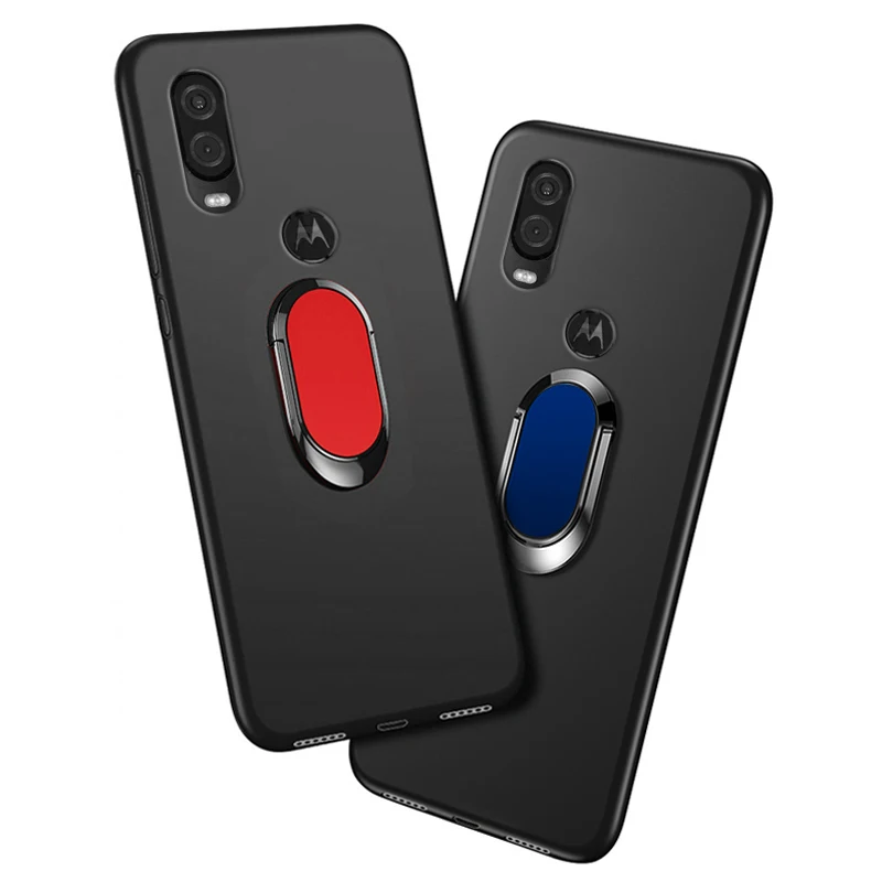 Custodia Per Motorola One Vision Red Blue Black Classic Finger Ring Rotazione Di 360 Gradi Soft Silicone Capa Per Moto One Vision Cover