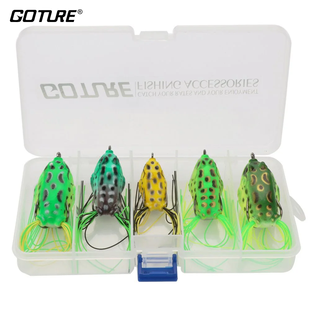 Goture Soft Fishing Lure Set Kit Top Water Frog Wobble Lure 5 Pezzi Con Scatola Per Attrezzatura Da Pesca Per La Pesca Alla Carpa