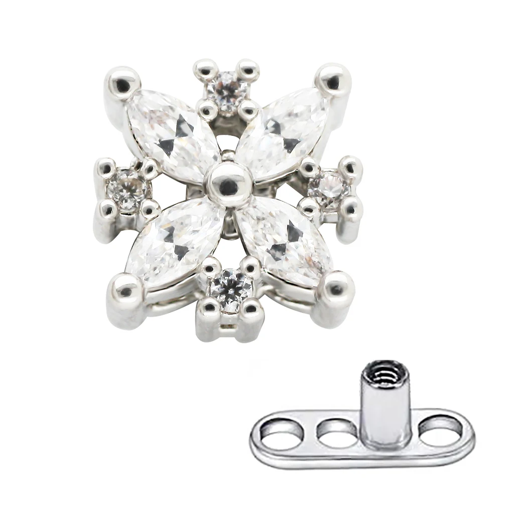 Jhjt 1Pc G23 Titanium Micro Dermico Anchor Piercing Cz Skin Diver Impianti Gioielli Per Il Corpo