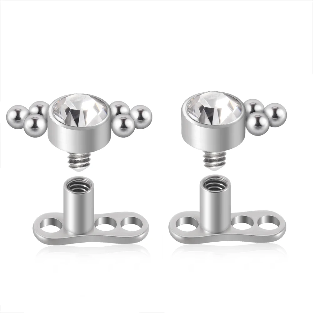 Chuoque 1Pc Titanio Con Clear Cz Crystal Top Ancoraggio Cutaneo Skin Diver Impianti Body Piercing Gioielli 14G