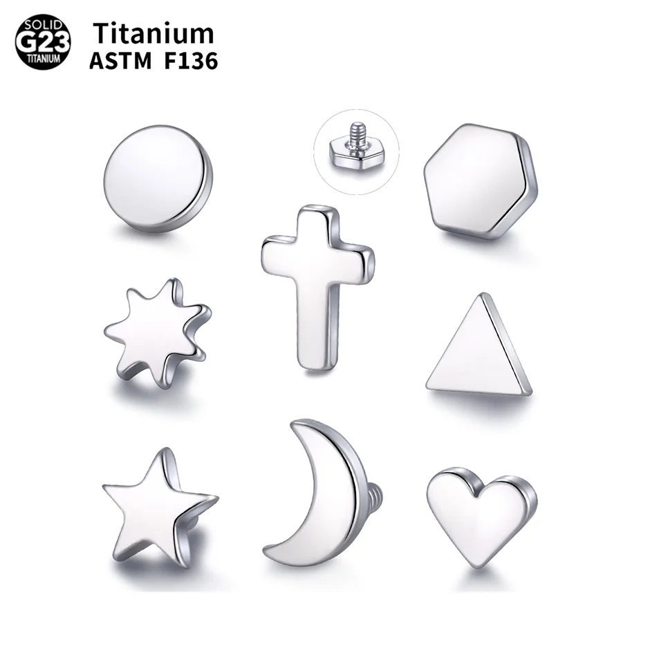 1/10Pc G23 Titanio Dermal Anchor Top Piercing Superficie Filettata Internamente Pircing Star Moon Ball Heart Skin Diver Body Jewelry