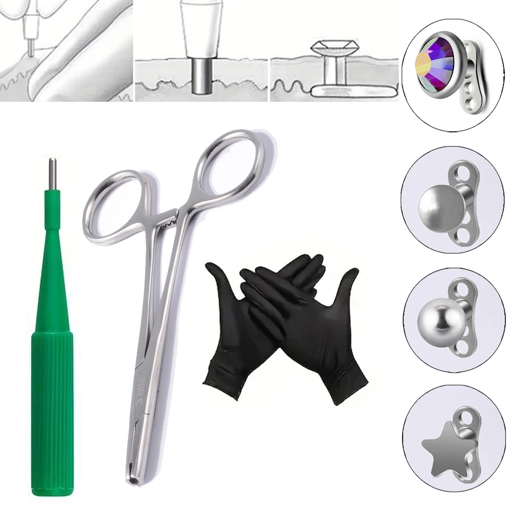 1Set Titanium Surface Piercing Dermal Anchor Safe Sterile Per Novices Piercing Micro Skin Diver Piercing Jewelry Kit