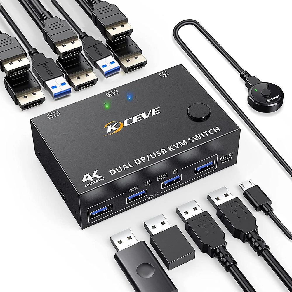 Dp Dual Monitor Kvm Switch Displayport 1.4 Usb 3.0 Switcher Controls Splitter Per Computer Laptop Sharing Tastiera Mouse Printer