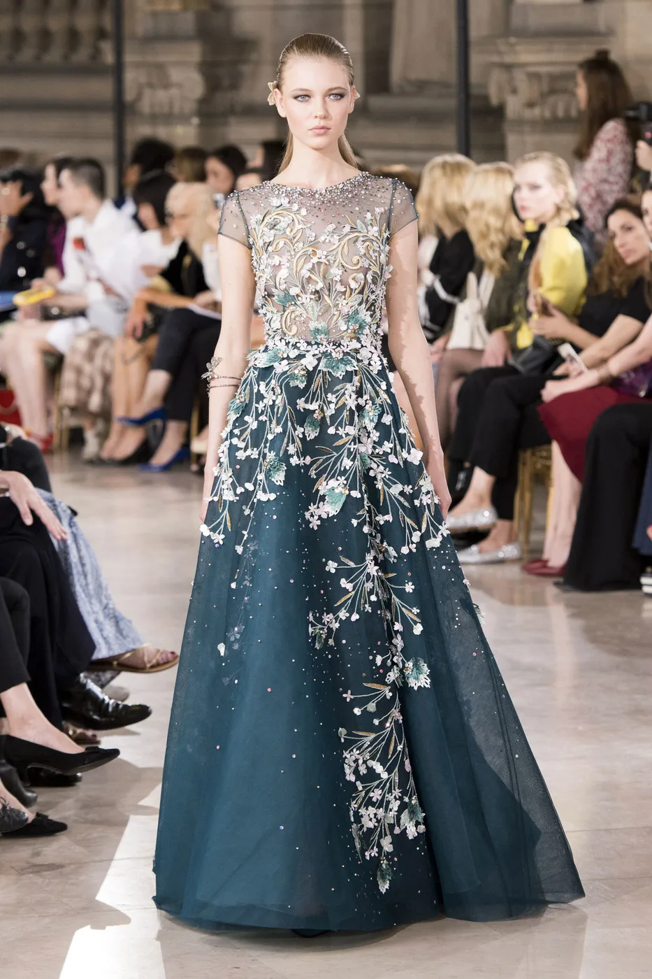 Ly72 George Hobeika Verde Blu Maniche Corte Fiori In Rilievo Muslimatex Vestidos De Fiesta Muslimex Squars Cnaw