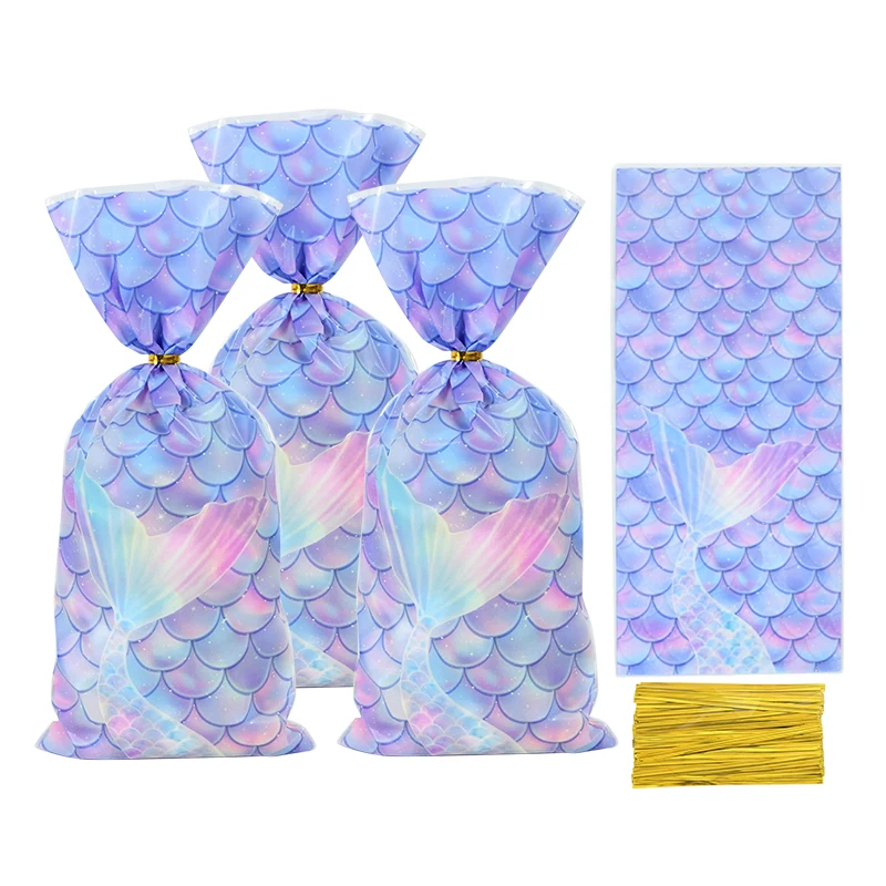 50 Pezzi Mermaid Birthday Candy Bags For Kids Mermaid Tail Cookies Confezione Regalo Forniture Ragazze Mermaid Party Decoration