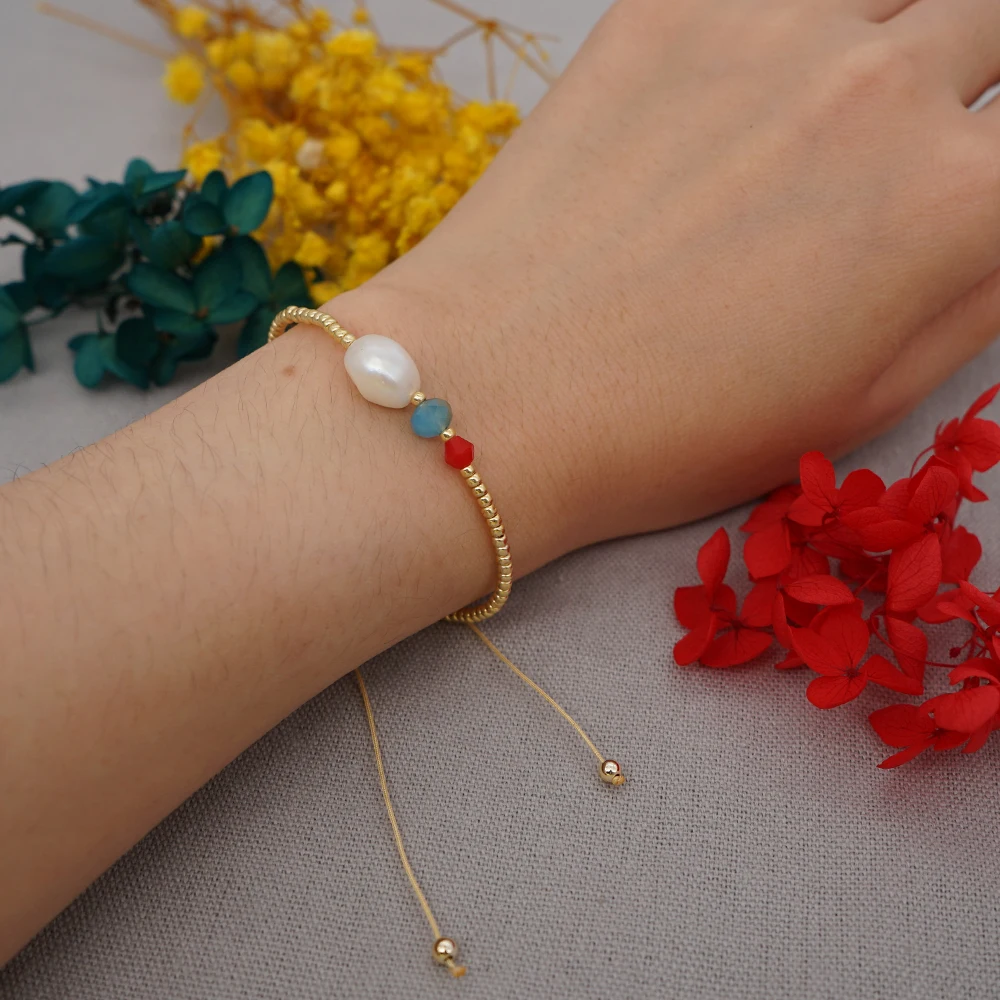 Bracciali Di Perle D'Acqua Dolce Per Le Donne Braccialetto Di Perline Placcato Oro String Perlas Bracciali Gioielli Di Moda Fatti A Mano Pulseras