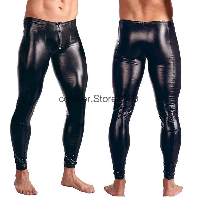 Pantaloni Da Uomo In Ecopelle Nera Verniciata Pantaloni Skinny Da Palcoscenico Leggings Elasticizzati Da Uomo Pantaloni Sexy Da Bodywear