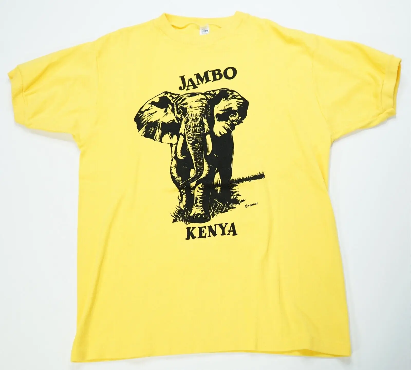Rare Vintage Blue Line Jambo Kenya Elephant T Shirt 80S Texprint Yellow Sz 110Cm
