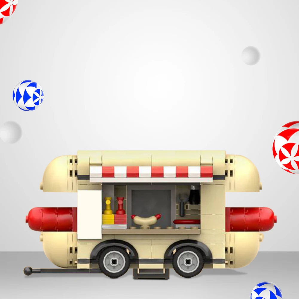 Gobricks Moc Night Market Stalle Hotdog Trailer Building Block Set City Cart Shop Baked Ham Idea Brick Toys For Children Gift