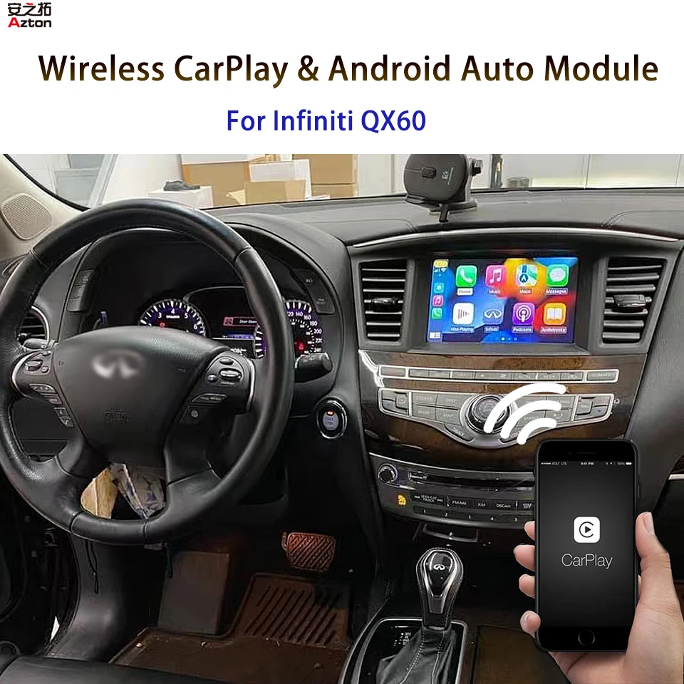 Azton Car Wireless Carplay Per Infiniti Qx60 Qx70 Single Screen 2015-2020 Android Auto Apple Carplay Interface Module