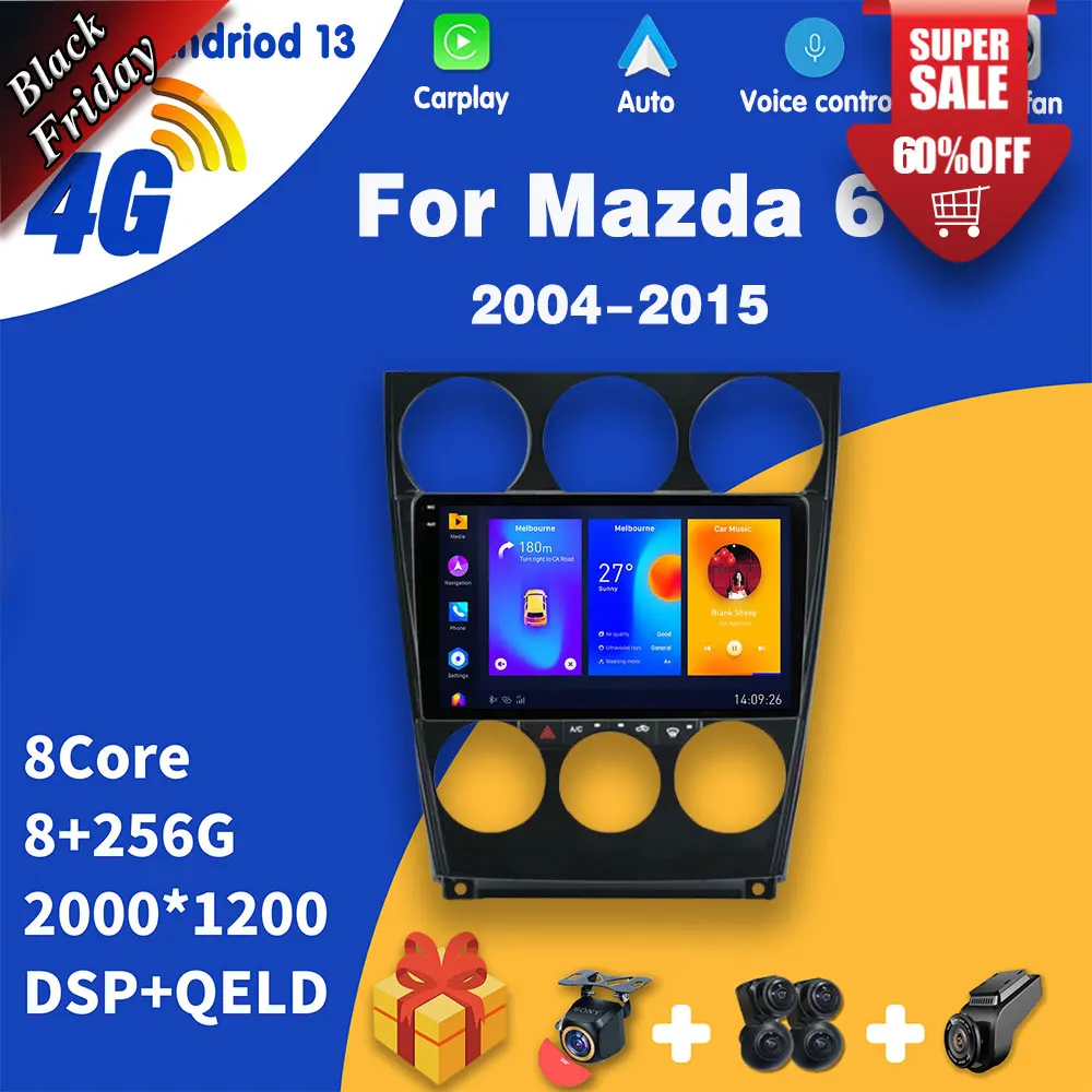 Autoradio Apple Carplay Android Per Mazda 6 I 2004-2015 Lettore Video Multimediale Navigazione Touch Screen Gps Auto Stereo Dvd