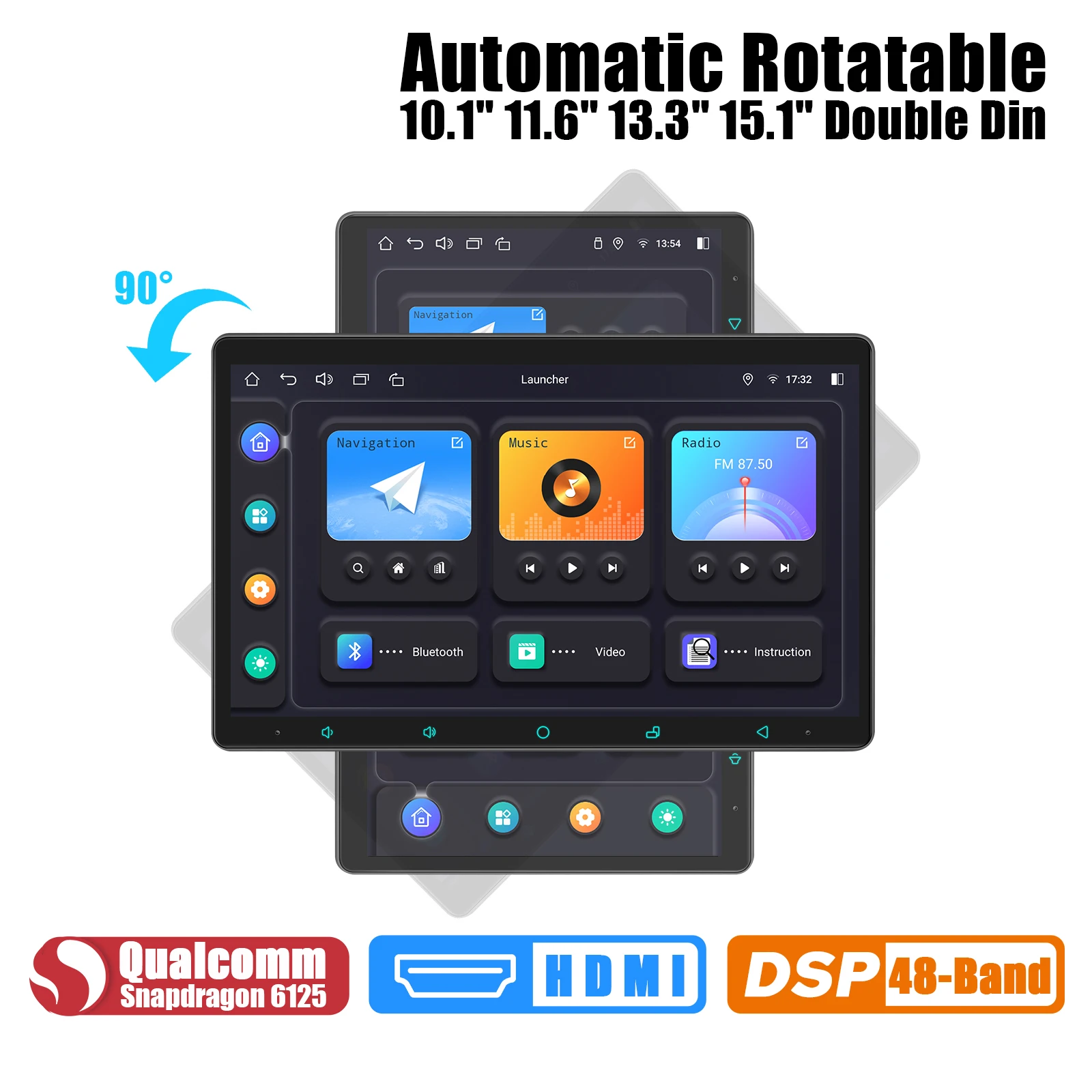 Joying Ultimo 10.1 "11.6" 13.3 "15.1" Con Schermo Ruotato Automaticamente Doppio Din Android 12 Autoradio Stereo Head Unit Apple Car Play