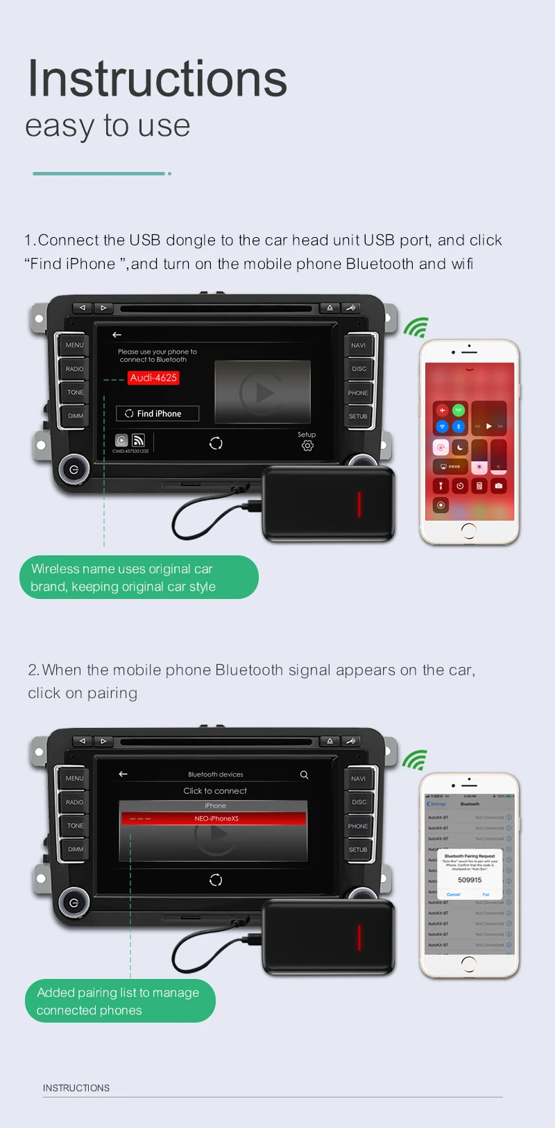Auto Car Mp4 Mp5 Per Volvo Xc40 Xc60 Xc90 V60 S90 Apple Carplay Draadloze Voor Ios14 Wired Wireless Carplay Plug And Play