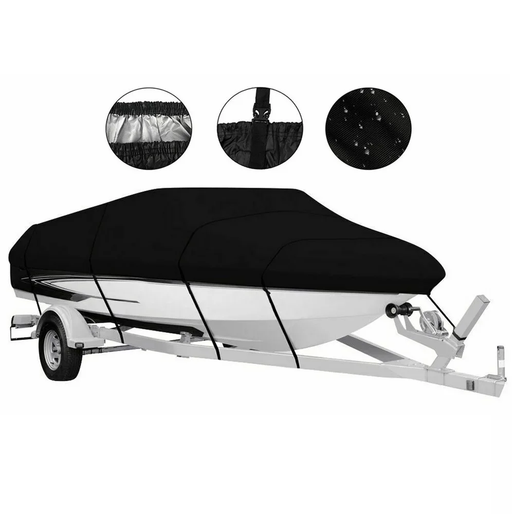 1 Set Yacht Black Boat Cover Barco Boat Cover Anti-Uv Impermeabile Resistente 210D Marine Trailerable Canvas Accessori Per Barche