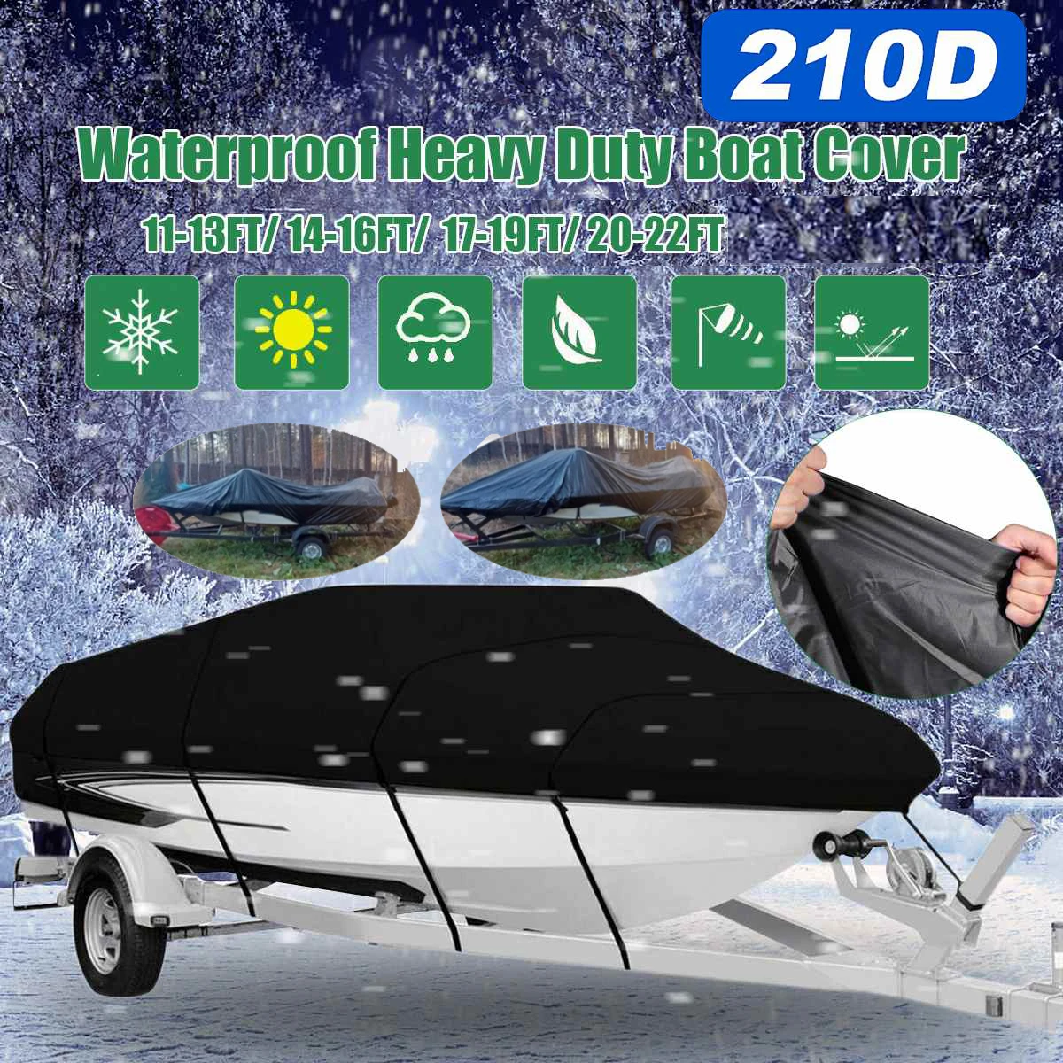 Copertura Per Barca Per Yacht Copertura Per Barca Barco 11- 22Ft Anti-Uv Impermeabile Pioggia Resistente 210D Marine Trailerable Canvas Accessori Per 