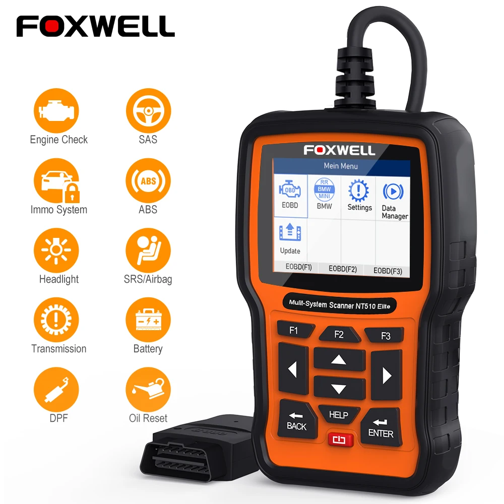 Foxwell Nt510 Elite Obd2 Scanner Automobilistico Tutti I Sistemi Controllo Bidirezionale Codifica Ecu Immo A/F 30 + Reset Strumenti Diagnostici Per Au