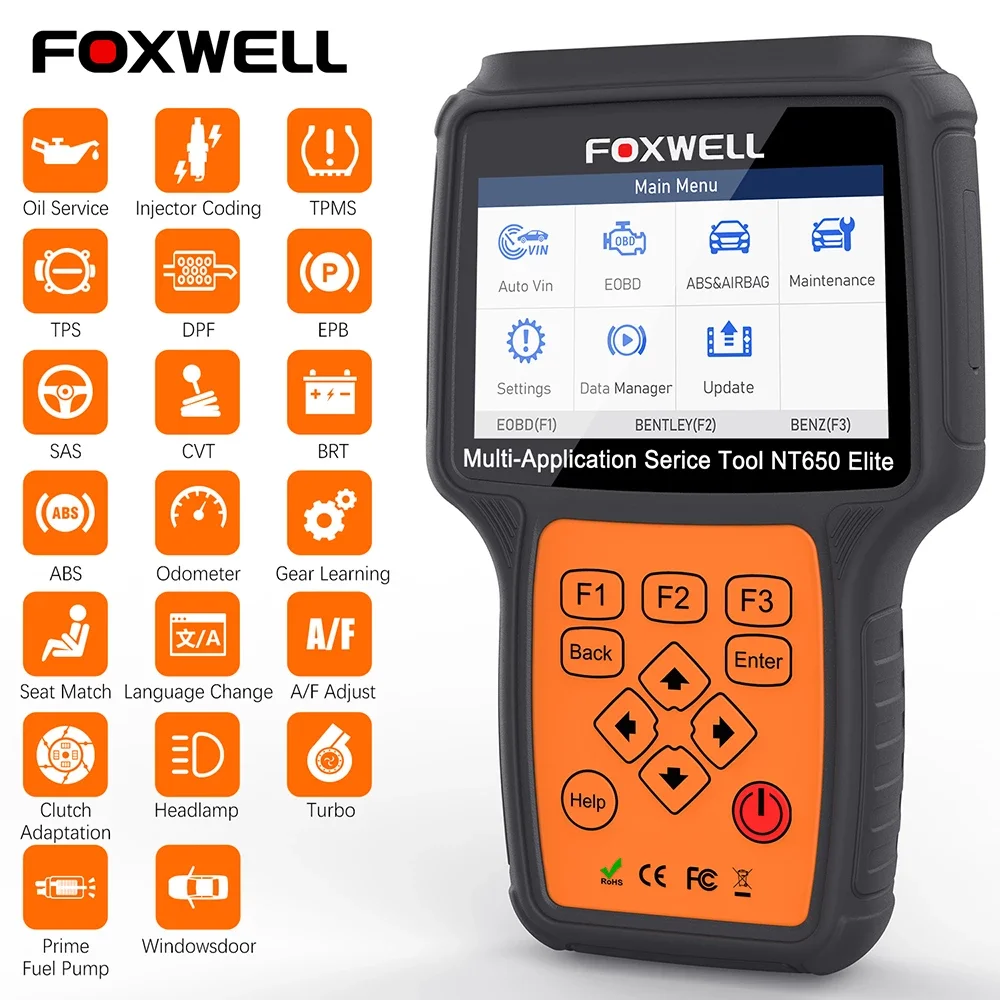 Foxwell Nt650 Elite Obdii Lettore Di Codici Scanner Automobilistico Professione A/F Brt Airbag D-Pf Ripristino Dell'Olio Scanner Obd2 Diagnostico Per 