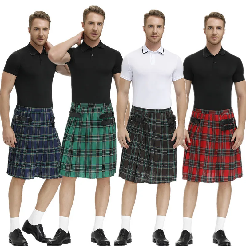 Gonna Scozzese Da Uomo Scozzese Tradizionale Highland Tartan Kilt Plaid Gonna A Pieghe Stage Show Cosplay Outfit Halloween Fancy Party