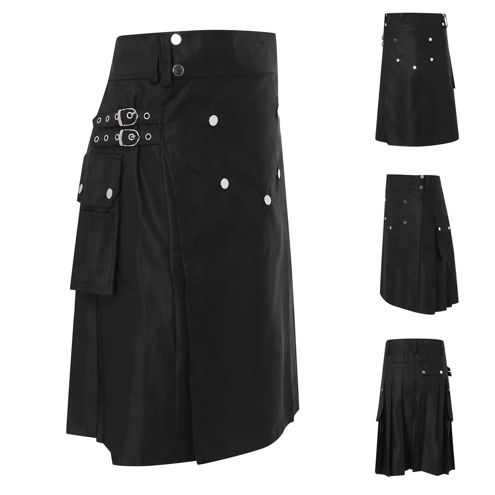 Gonna A Pieghe Nera Gonna A Pieghe Da Uomo Fashion Cool Pocket Kilts Black Gothic Kilt Vintage Cargo Kilt War Dance Sweatpant