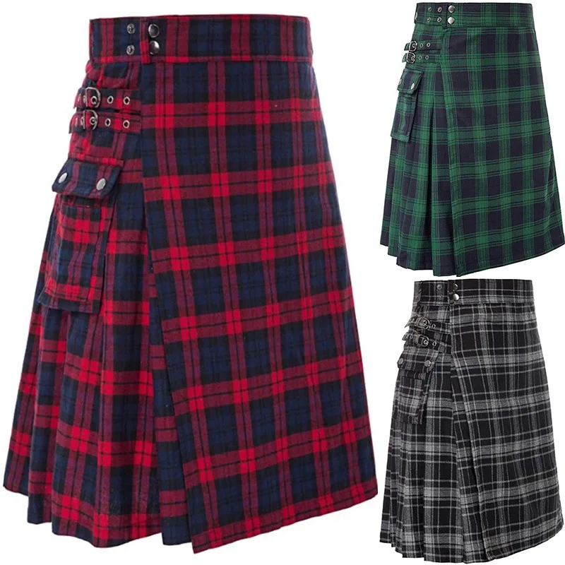 5 Yard Uomo Kilts Scozzesi Highland Kilt Casual 4 Colori Tasca Gonna A Pieghe Gonne Corte Da Uomo Tradizionale Tartan Pratico Kilt