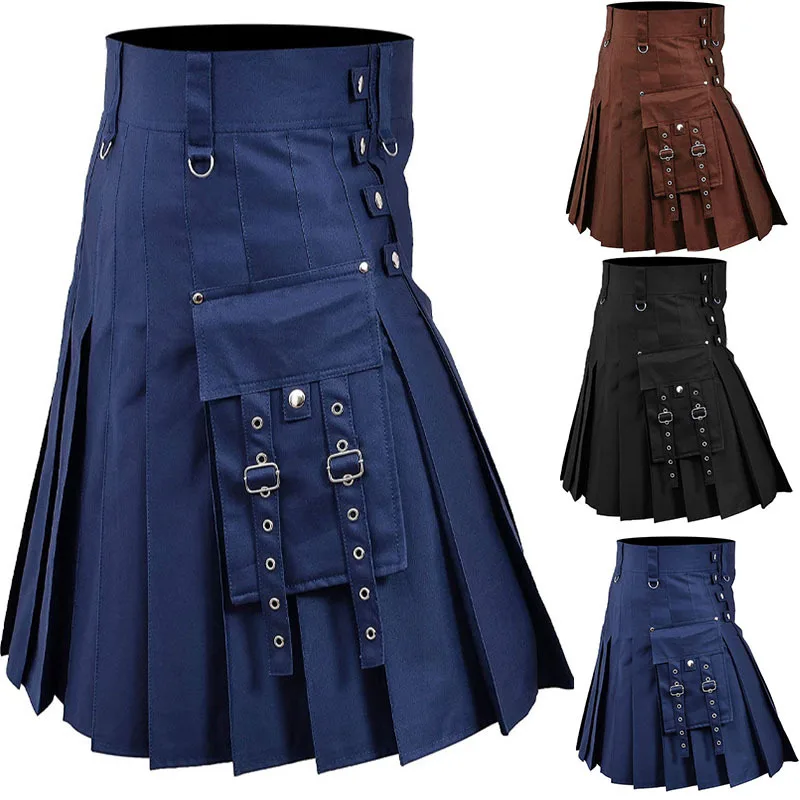 Uomini Festival Scozzese Kilt Tradizionale Highland Dress Gonna Medievale Tinta Unita Casual Dance Punk Rave Party Gonna A Pieghe