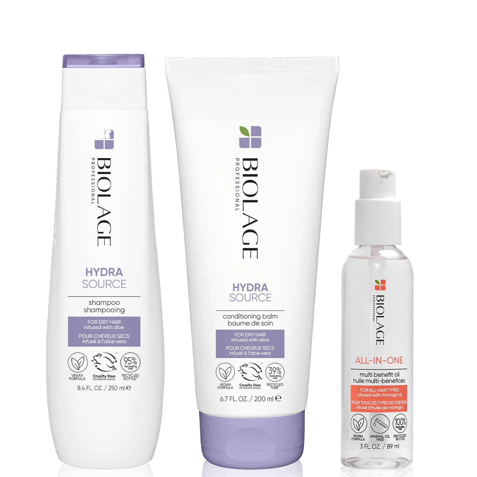Biolage Hydrasource Hydrating Shampoo, Conditioner and All-in-One Hair Oil For Dry Hair