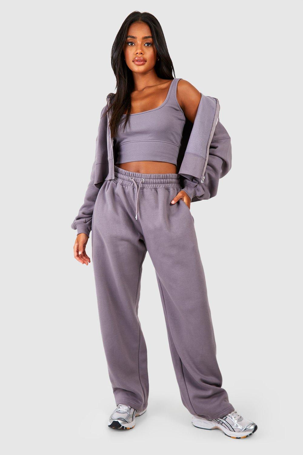 Deep Hem Crop Top 3 Piece Hooded Tracksuit, Verde