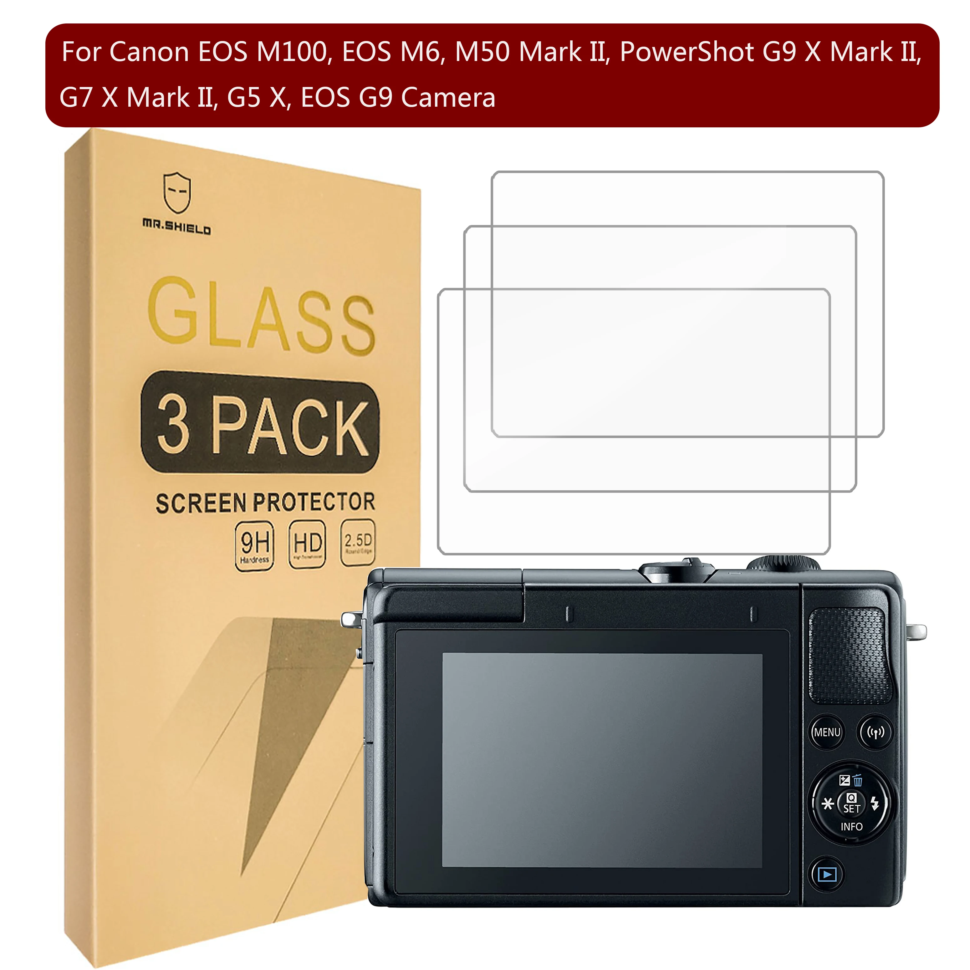 Mr.Shield Glass Screen Protector Per Canon Eos M100, Eos M6, M50 Mark Ii, Powershot G9 X Mark Ii, G7 X Mark Ii, G5 X, Eos G9