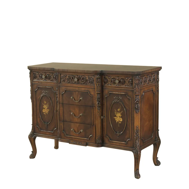 Living Room Furniture Porch Cabinet British Solid Wood Hand-Painted Neoclassical La Casa Palace Carved End View Table