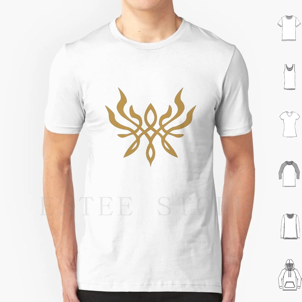 Emblema Del Fuoco Tre Case: Marca [Oro] Maglietta Uomo Cotone 6Xl Emblema Del Fuoco Tre Case Stagioni Guerra Oro Cresta Nera