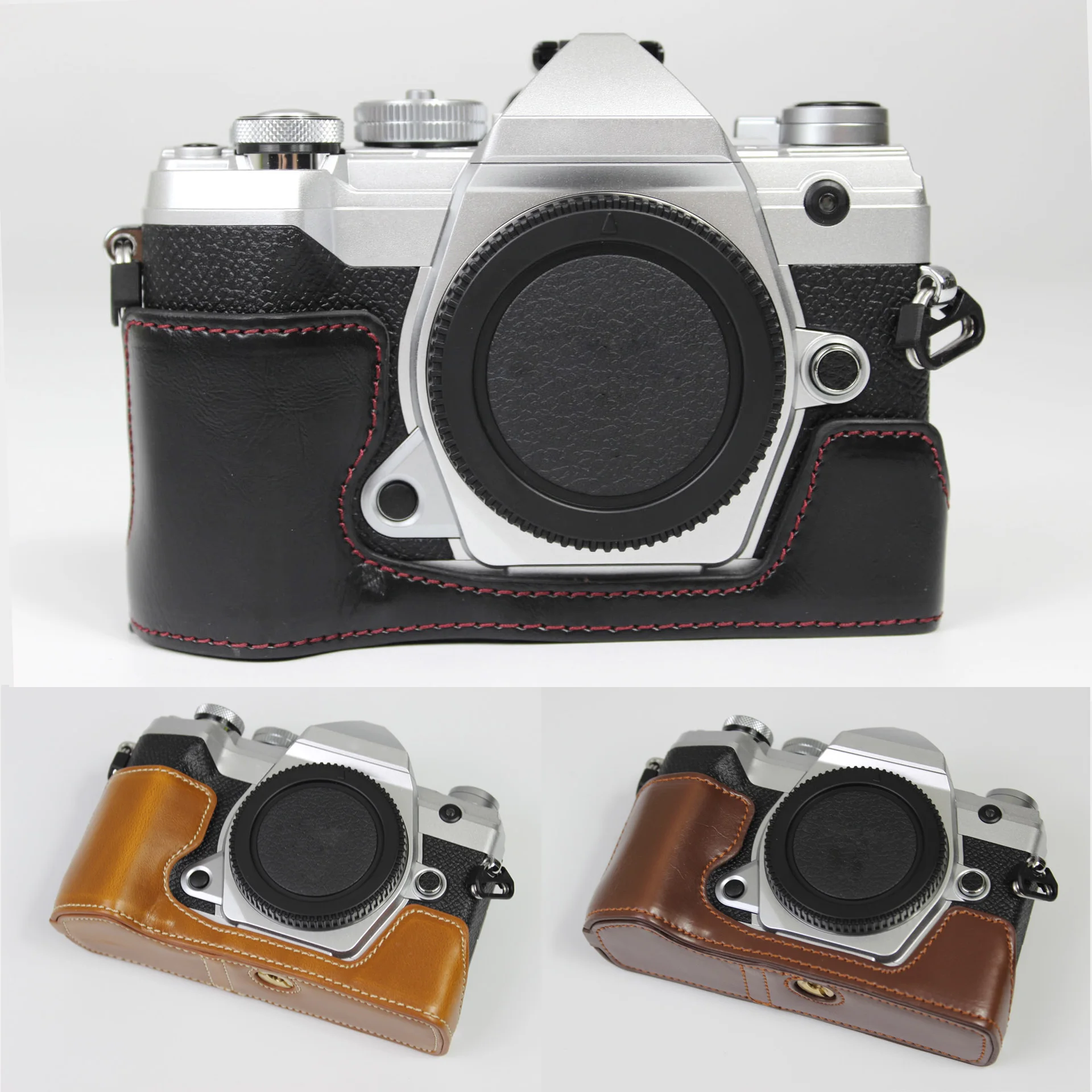 Mezza Custodia Per Fotocamera In Vera Pelle Per Olympus Om-D E-M5 Mark Iii