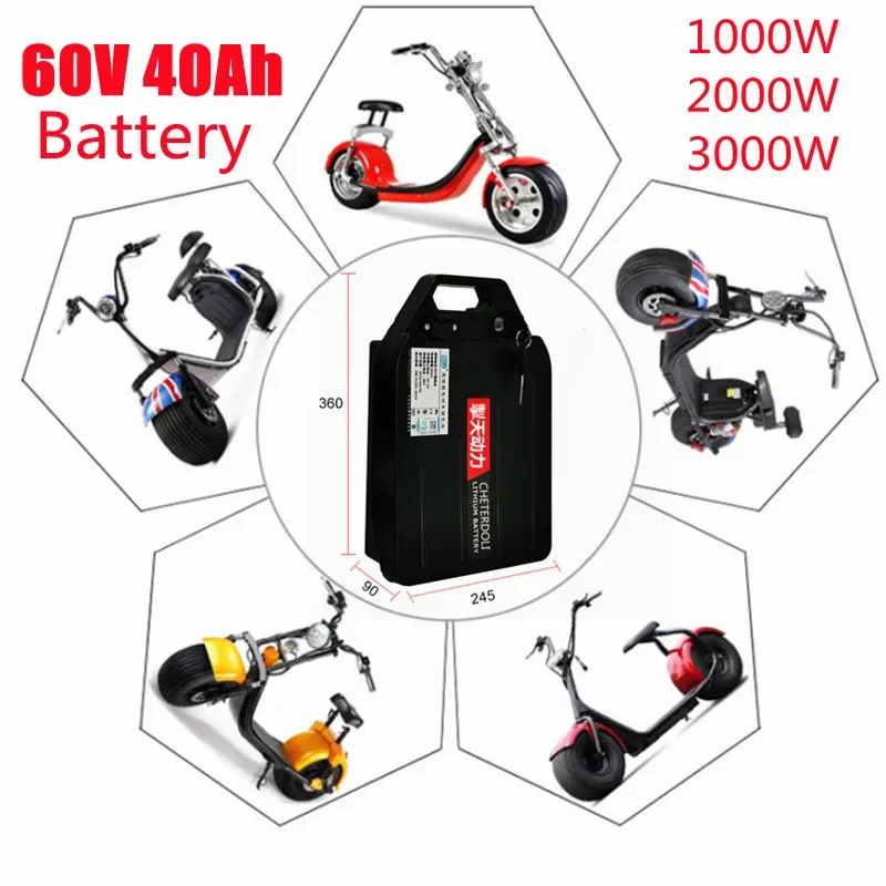 18650 21700 Rechargeable 60V 40Ah Li Ion Battery For 3000W 1500W Citycoco X7 X8 X9 Trolling Motor Lithium Battery + 3A Charger