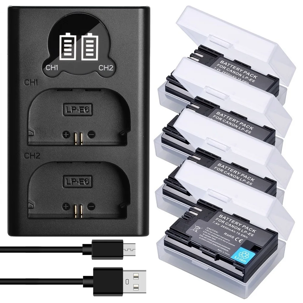 Sostituzione Canon Lp-E6 Lp-E6N Batteria/Doppio Caricatore Per Canon Eos 60D,70D,80D,5D Mark Iii,5D Mark Iv,5Ds,5Ds R,6D,7D Camera