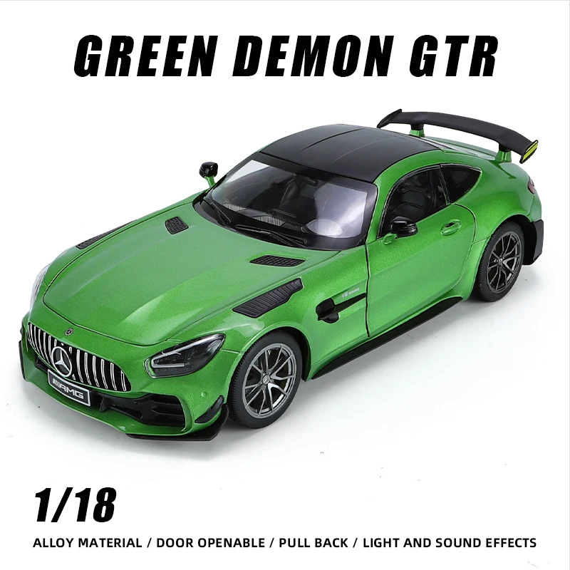 1:18 Green Demon Gtr Supercar Modello Di Auto In Lega Regalo Per Bambini Hot Wheels Premium Metal Vehicle Toy Collection Veloce E Furious