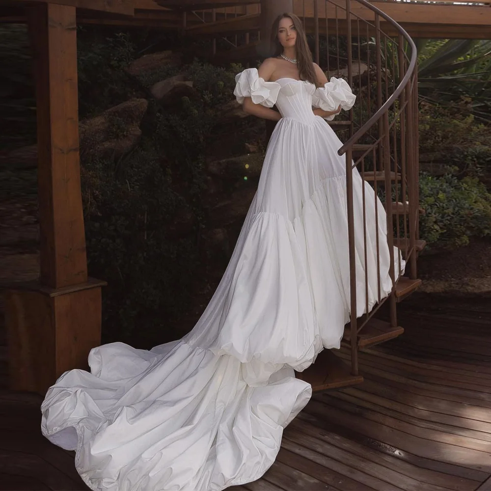 Romantico A Line Abito Da Sposa 2024 Abito Da Sposa Sweetheart Off Spalla Maniche Staccabili Cappella Treno Robe De Mariée Plus Size