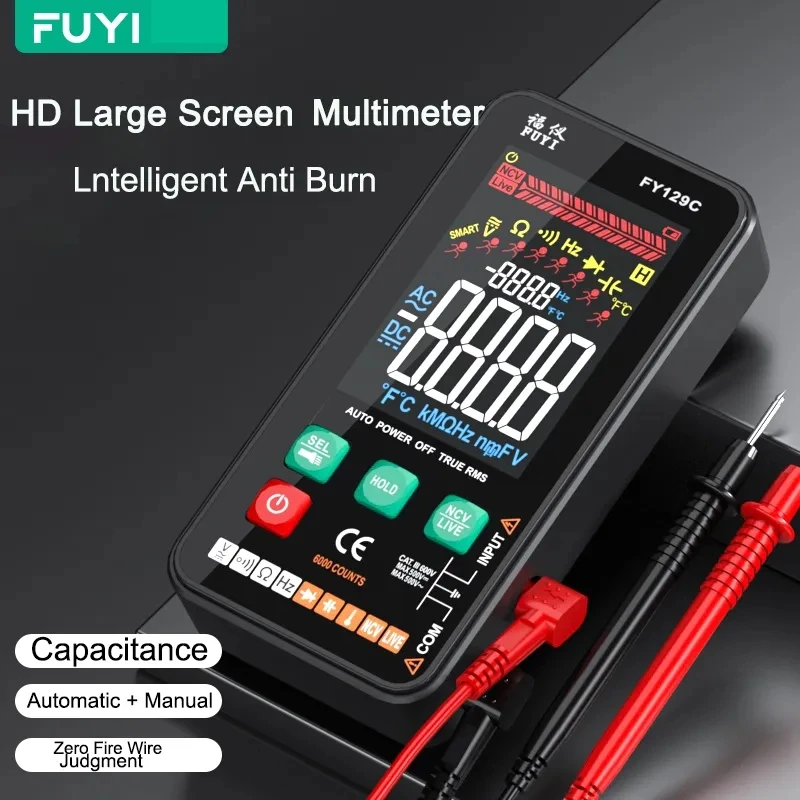 129C Multimetro Digitale Professionale Con Staffa Display A Colori Dc Ac Capacità Di Tensione Multimetro Ncv Hz Live Wire Teste Tool