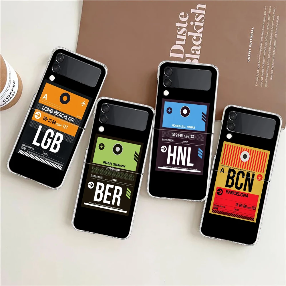 World Country Label Air Tickets Custodia Rigida Per Pc Per Samsung Galaxy Z Flip 4 Trasparente Per Galaxy Z Flip 3 Custodia Pieghevole