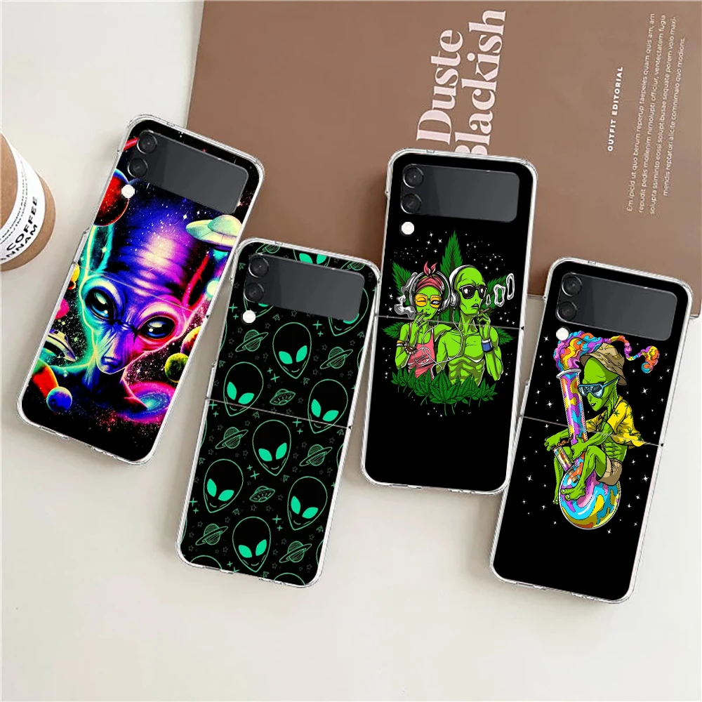 Cartoon Alien Cute Hard Pc Phone Case Per Samsung Galaxy Z Flip 4 Cover Trasparente Per Galaxy Z Flip 3 Custodia Pieghevole Antiurto