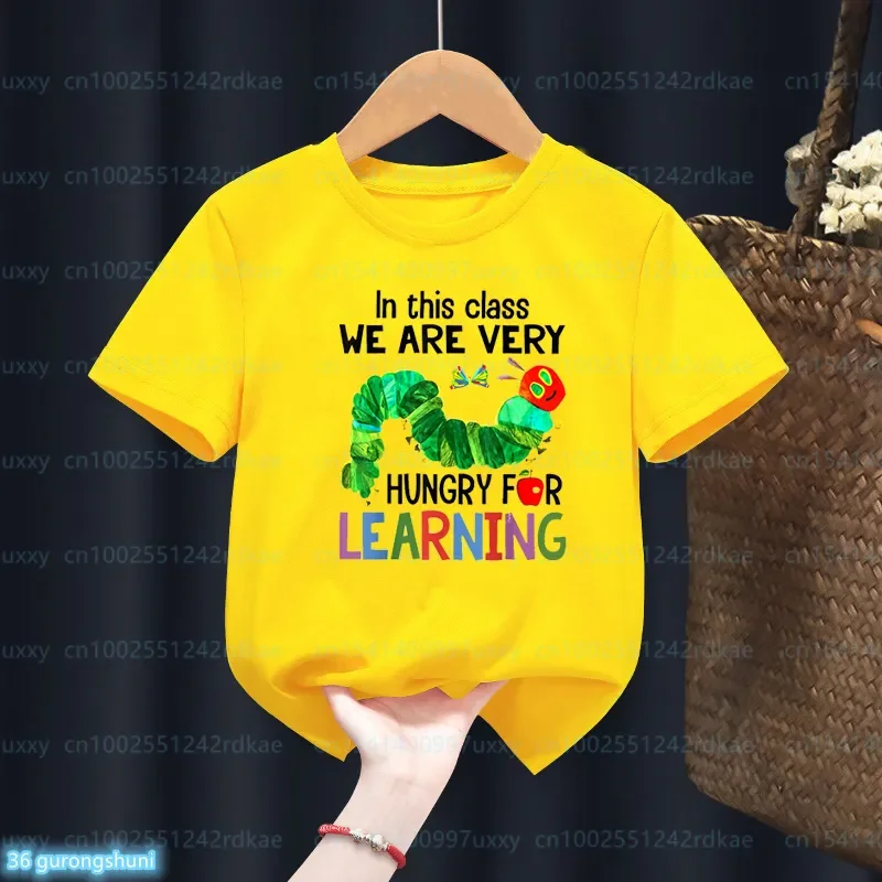 Hote Sale Ragazzi T-Shirt Funny The Very Hungry Caterpillar Cartoon Print Magliette Per Bambini Cute Children'S Summer Yellow Shirt Top