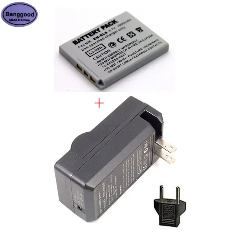Batteria Per Fotocamera 3.7V 1000Mah En-El8 Enel8 + Caricabatterie Ca Per Nikon Coolpix S52 S51 S51C S50 S1 S2 P1 P2 S7 S8 S9 S5 S6 S3 Pm087