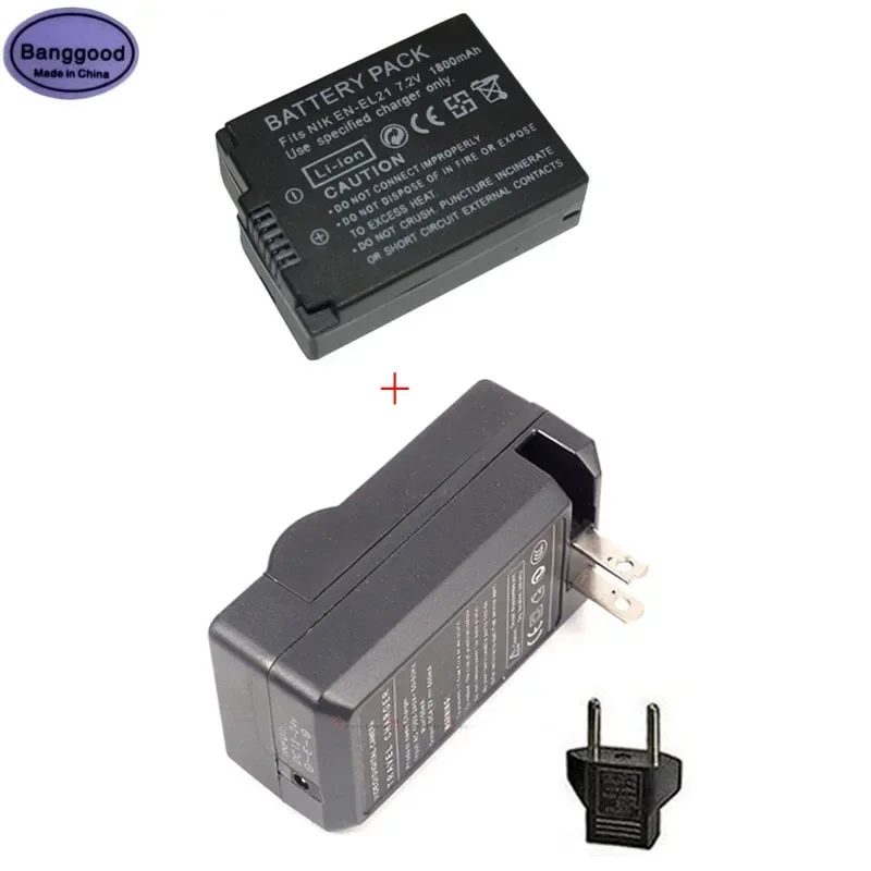 Batteria Per Fotocamera Digitale 7.2V 1800Mah En-El21 Enel21 + Caricabatterie Ca Per Nikon 1 V2, 1 V2, Singletmacro Coolpix A J1