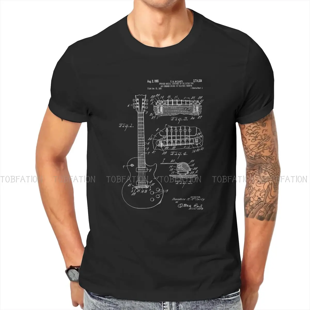 Bass Guitar Rock Music Magliette Originali Chitarra Gibson Les Paul Patent White Classic Print Maglietta Da Uomo Hipster Abbigliamento 6Xl