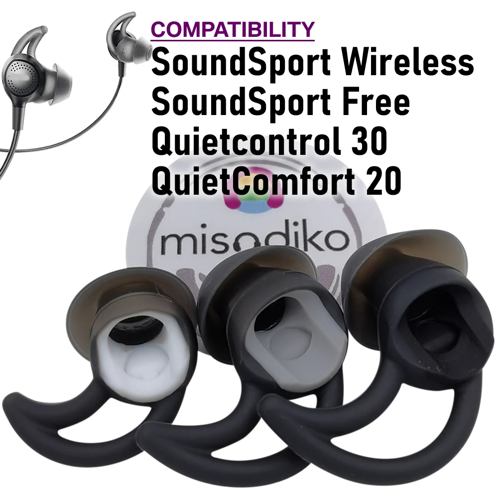 Sostituzione Delle Punte Degli Auricolari In Silicone Misodiko Per Bose Soundsport Wireless/ Free, Silent Control 30, Silent Comfort 20 (Nero, 2 Coppi