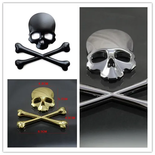 3D Crossbones Skull Demon Metal Logo Emblem Badge Decal Tank Sticker Per Harley Honda Kawasaki Suzuki Yamaha Ducati Custom