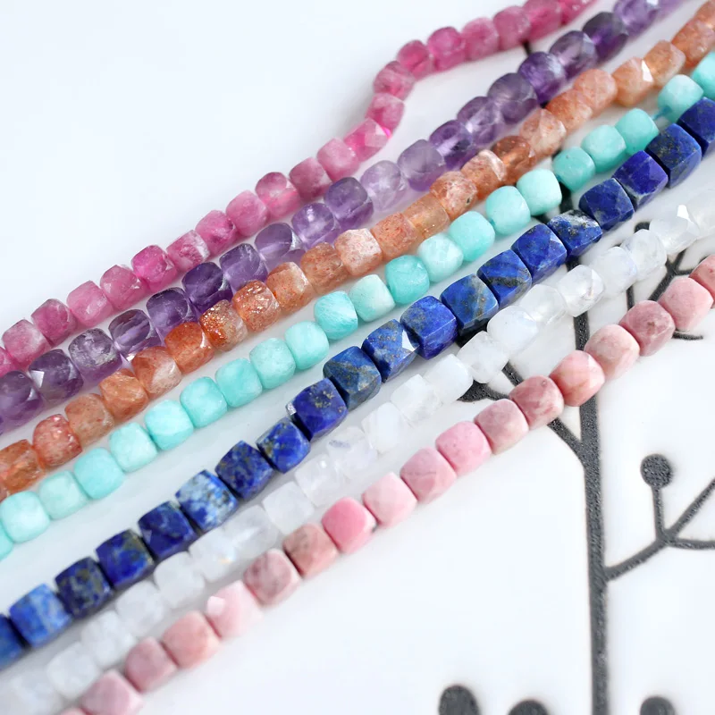 Heji Natural Sfaccettato Cube Beads 4.3Mm + 0.5 Creazione Di Gioielli Fai Da Te Per Le Donne Kyanite Crisoprase Apatite Tormalina Iolite Tanzanite