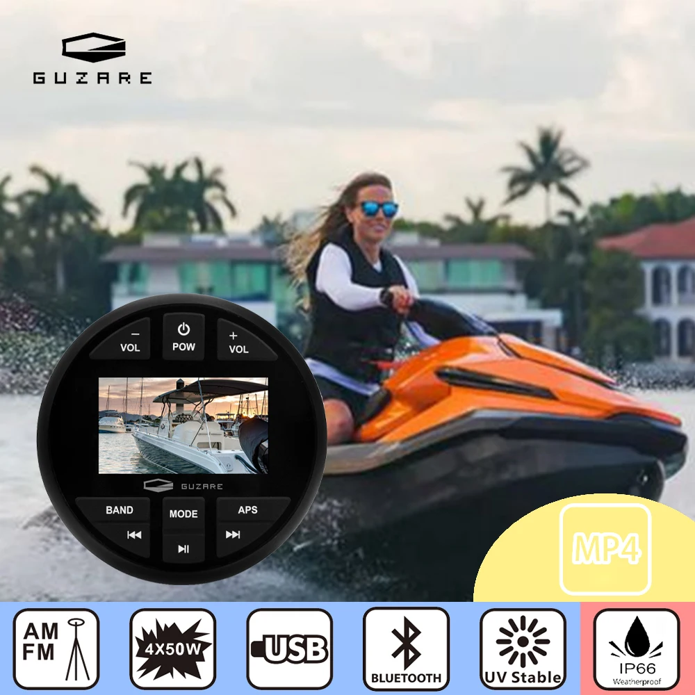 Guzare Marine Stereo Radio Ricevitore, Lettore Mp4, Ip66 Impermeabile, Bluetooth, Flash Usb, Fm Per Atv Utv Golf Cart Cabin Scooter Jetski